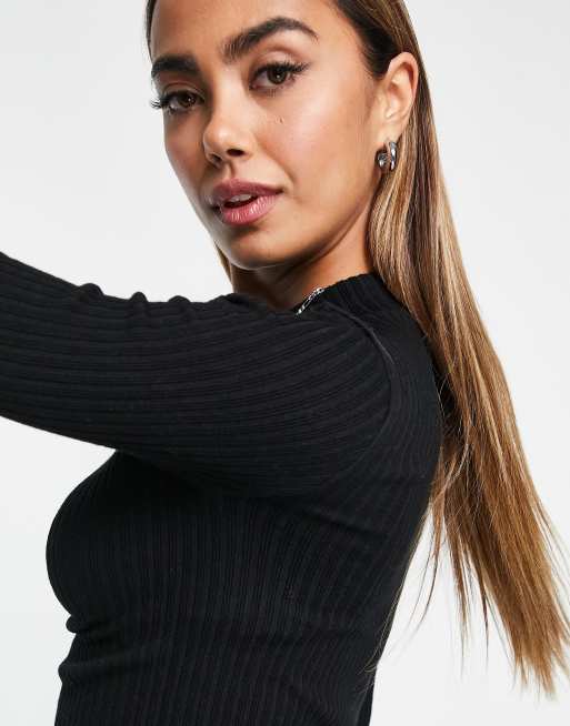 Stradivarius Semi Neck Seamless Jersey Top In Black Asos