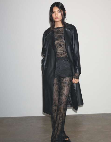 Stradivarius Semi-sheer t-shirt with rhinestones and gathering in black