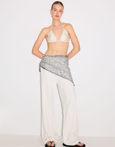 Stradivarius Sequin net scarf in grey - view 1