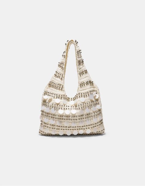 Stradivarius Sequinned crochet bag in ecru - view 1