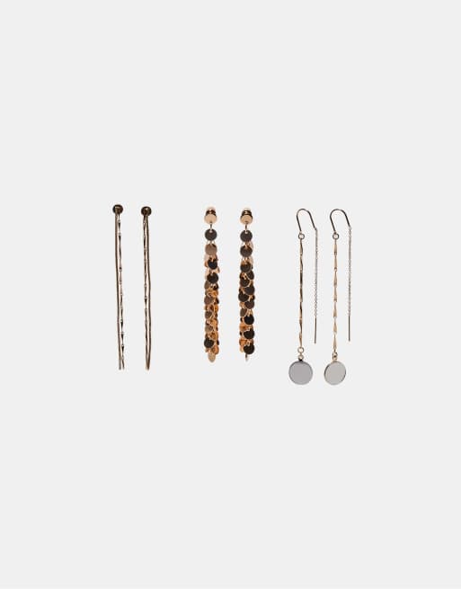 Stradivarius - Set ai 3 orecchini pendenti color oro pendenti