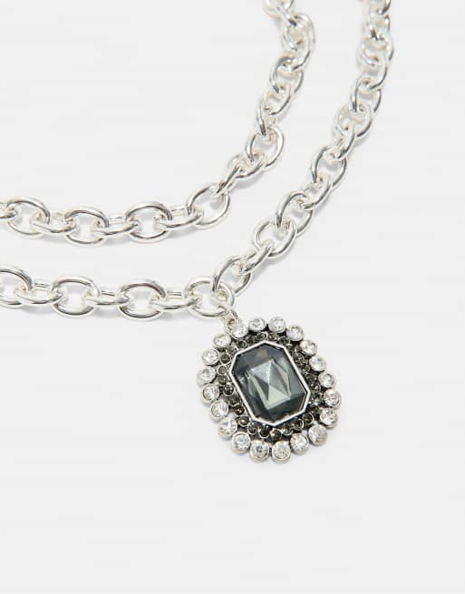 Stradivarius Set aus 2 verzierten Halsketten mit Kette in Grau, 4 von 4