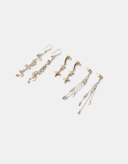 Stradivarius Set aus 3 Ohrsteckern mit Mond- und Sternmotiv in Gold, 4 von 4