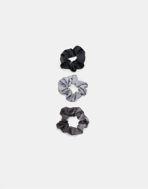 Stradivarius Set aus 3 Satin-Scrunchies in Mittelgrau - view 1