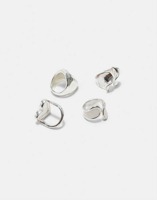 Stradivarius Set aus 4 Herz- und Spitzenringen in Grau, 4 von 4