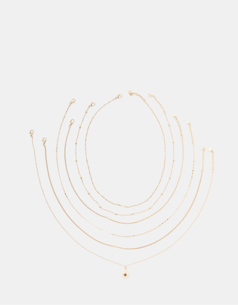 Stradivarius Set aus 6 Charm-Halsketten in Gold - view 1