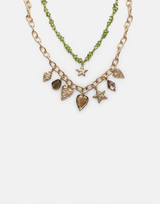 Stradivarius - Set con 2 collane color oro con charm multipli