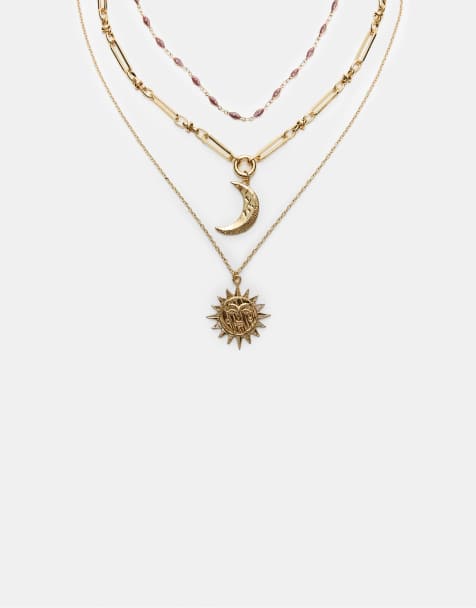 Stradivarius - Set con 3 collane color oro con luna e sole - view 1