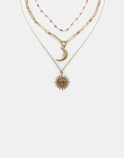 Stradivarius - Set con 3 collane color oro con luna e sole