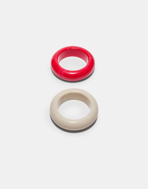 Stradivarius - Set da 2 bracciali in acetato rosso - view 1