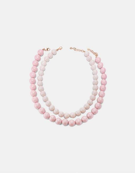 Stradivarius - Set da 2 collane con perline rosa pastello, 3 di 4