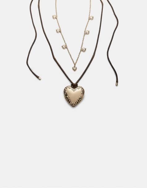 Stradivarius - Set da 2 collane in corda e dorata con cuori - view 1