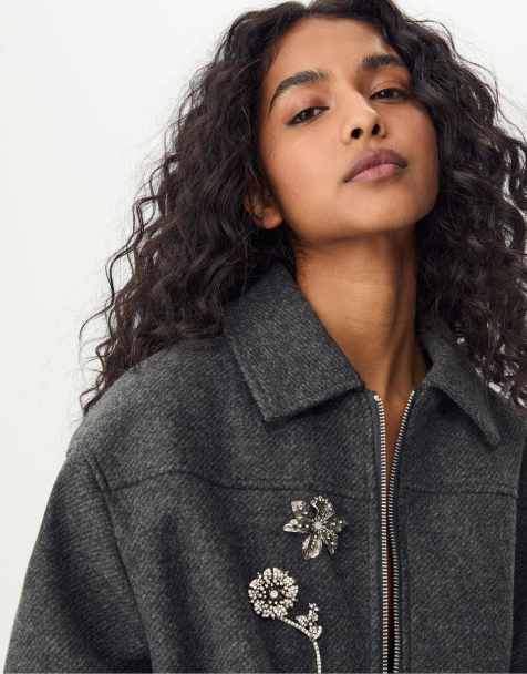 Stradivarius - Set da 2 spille grigie a forma di fiori con strass - view 1