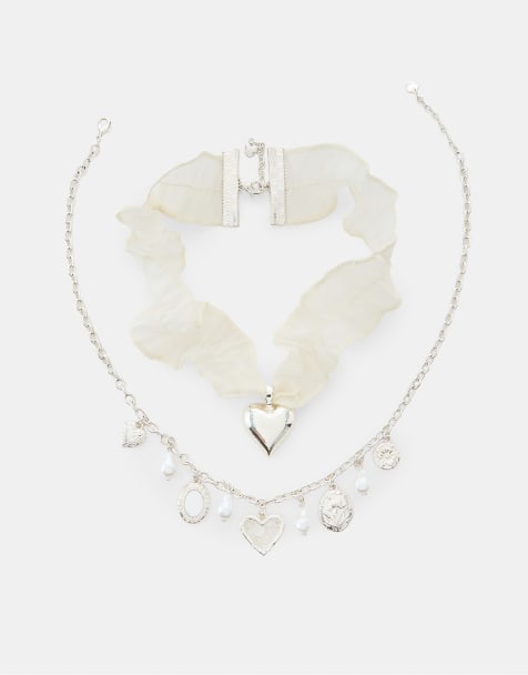 Stradivarius set de colliers superposés avec charms gris - view 1