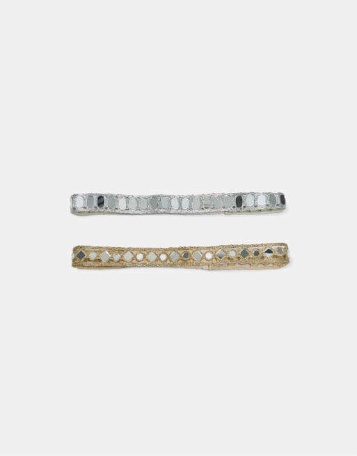 Stradivarius - Set di 2 cerchietti color oro con specchietti