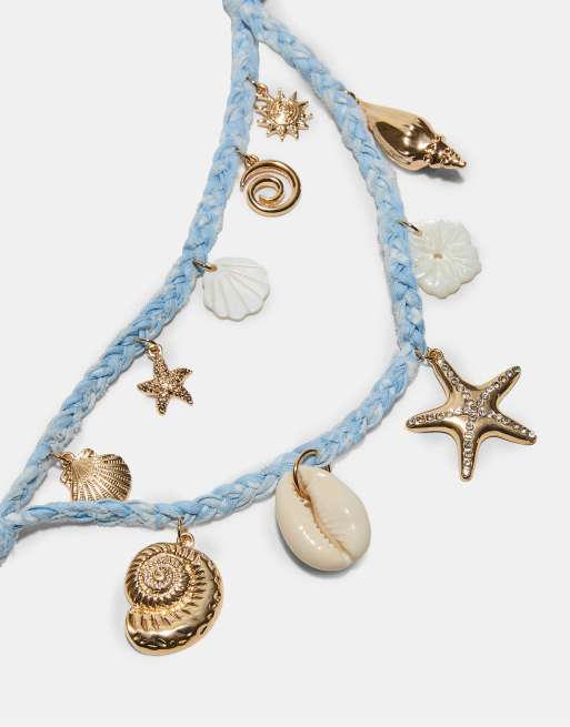 Stradivarius - Set di 2 collane intrecciate blu con ciondoli marini, 4 di 4