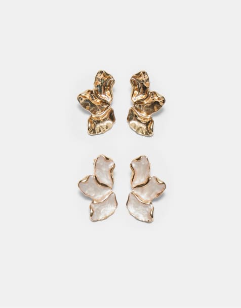 Stradivarius - Set di 2 paia di orecchini color oro a forma di mini girandola - view 1