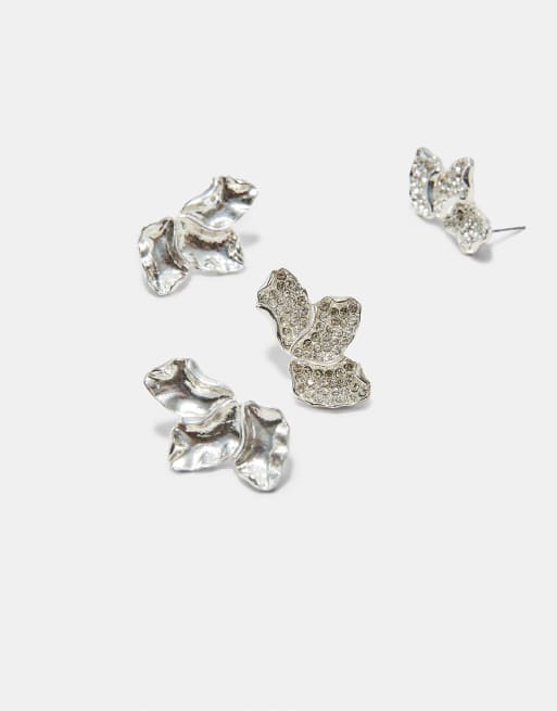 Stradivarius set di 2 paia di orecchini mini a ventaglio grigi