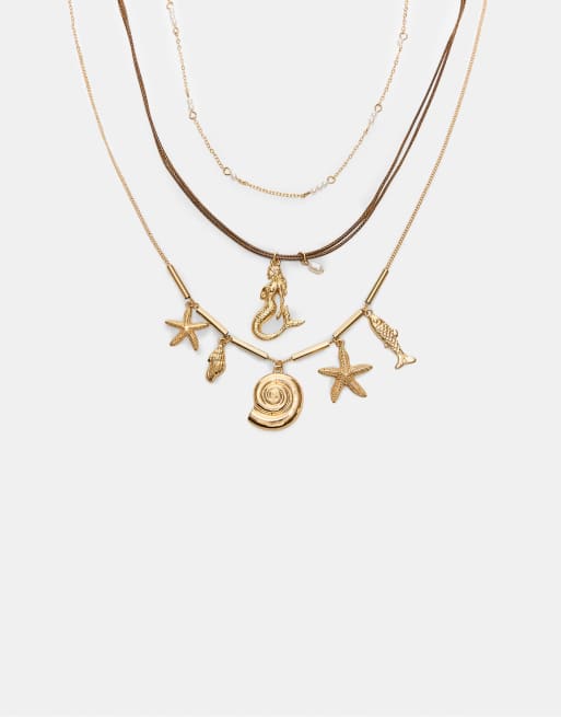 Stradivarius - Set di 3 collane color oro con sirena e ciondoli