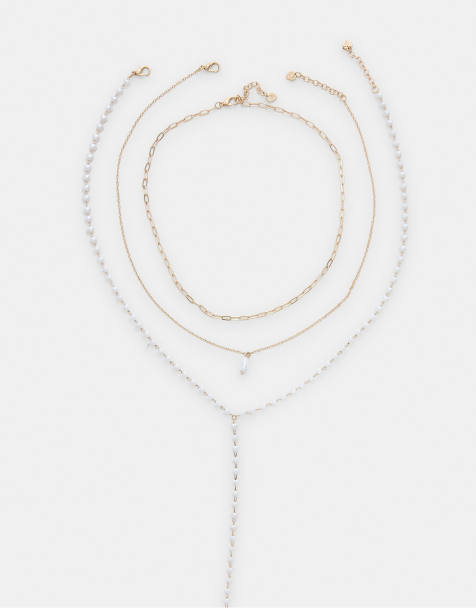 Stradivarius set di 3 collane lariat con perle sintetiche dorate - view 1