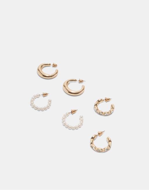 Stradivarius set di 3 orecchini a cerchio dorati, 4 di 4