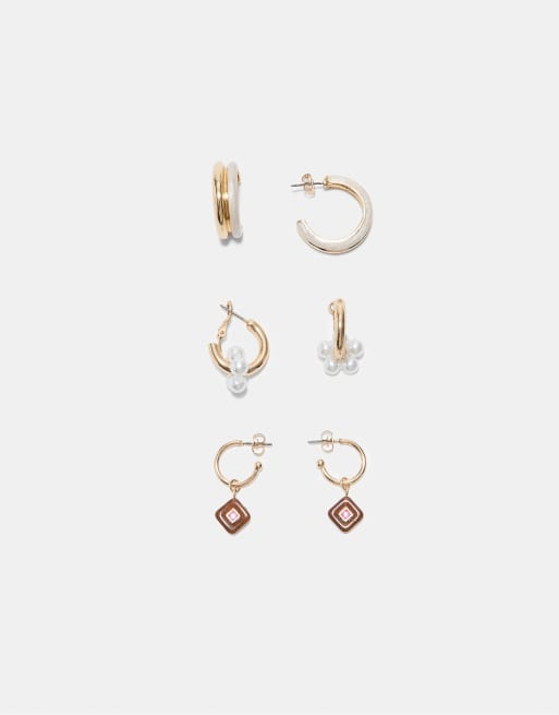Stradivarius set di 3 orecchini charm color oro, 1 di 4