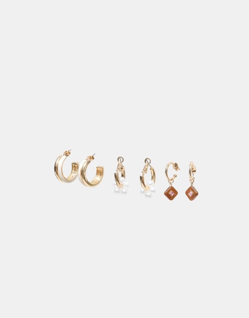 Stradivarius set di 3 orecchini charm color oro, 4 di 4
