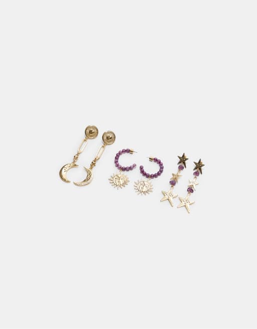 Stradivarius - Set di 3 orecchini color oro a mezzaluna