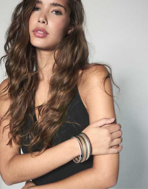 Stradivarius set di 9 bracciali rigidi multicolori color oro, 2 di 4