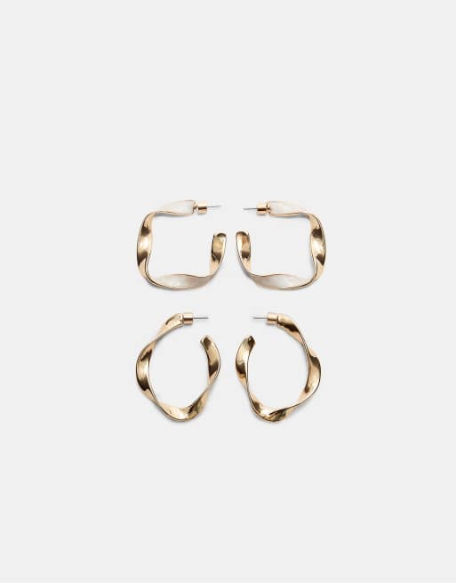 Stradivarius - Set di 9 orecchini a cerchio irregolari color oro smaltati