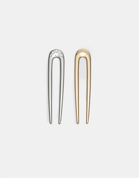 Stradivarius - Set di fermagli per capelli color oro con strass - view 1