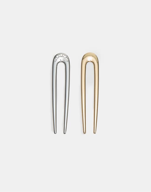 Stradivarius - Set di fermagli per capelli color oro con strass