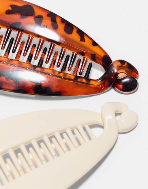 Stradivarius set med 2 bananhårspännen i naturvit, 4 av 4