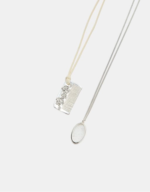 Stradivarius set med 2 lager halsband med kamhänge i grått, 2 av 4