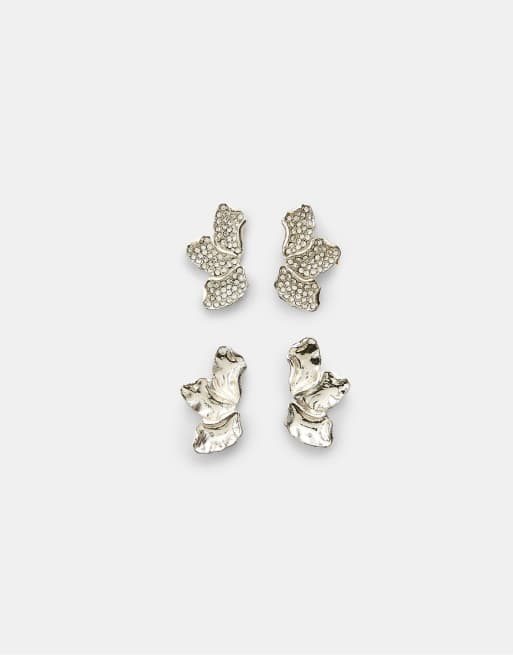 Stradivarius set med 2 par mini-fläktörhängen i grått, 4 av 4