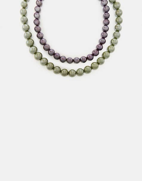 Stradivarius set med 2 pärlhalsband i khaki - view 1
