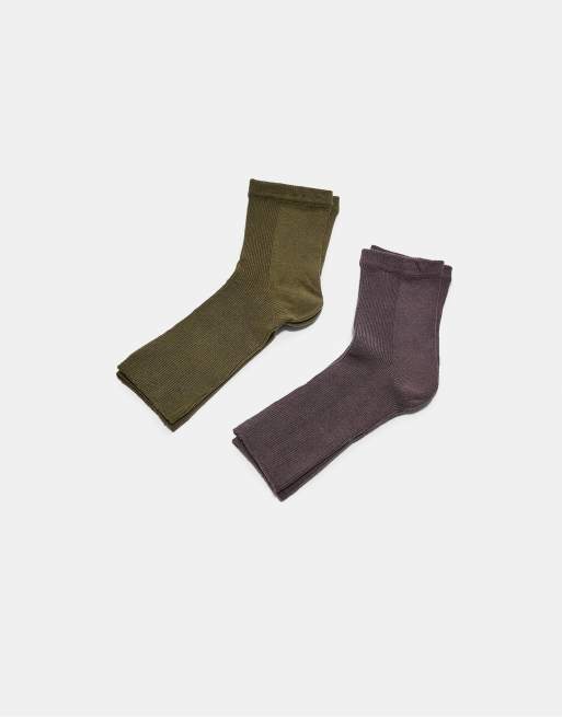 Stradivarius set med 2 tålösa strumpor i khaki, 2 av 3