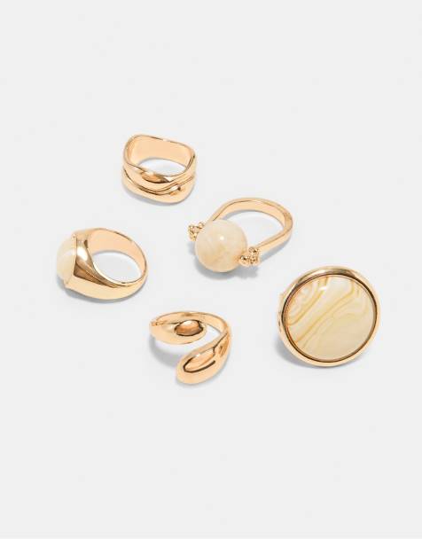 Stradivarius set med 5 pärlringar i guld - view 1