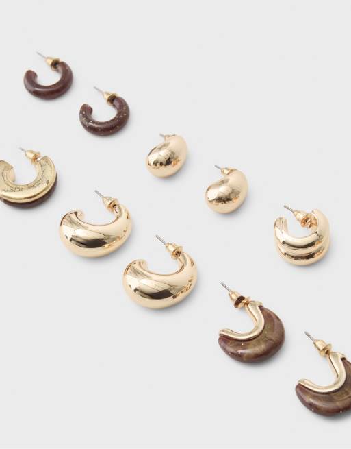 Stradivarius set med 6 örhängen i harts, bruna, 4 av 4