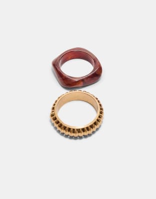 Stradivarius - Set mit 2 abgestimmten Armbändern in Goldoptik-Gelb