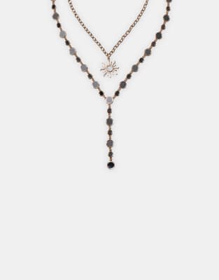 Stradivarius - Set mit 2 Halsketten in Gold-Optik mit Sonnenanhänger-Gelb