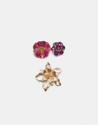 Stradivarius - Set mit 3 goldfarbenen Ansteckblumen-Gelb