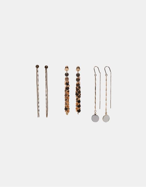 Stradivarius – Set mit 3 Hängeohrringen in Gold-Optik - view 1