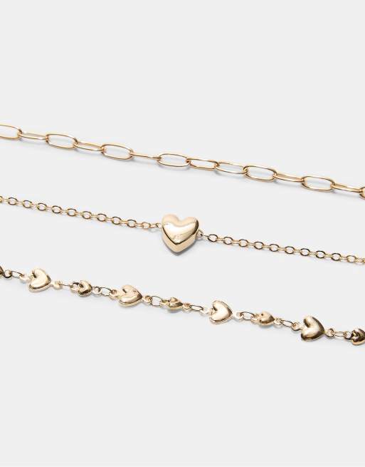 Stradivarius – Set mit 3 Lasso-Halsketten in Gold-Optik mit Herzverzierung, 2 von 3