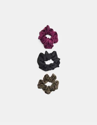 Stradivarius - Set mit 3 Scrunchie-Haargummis in Lila