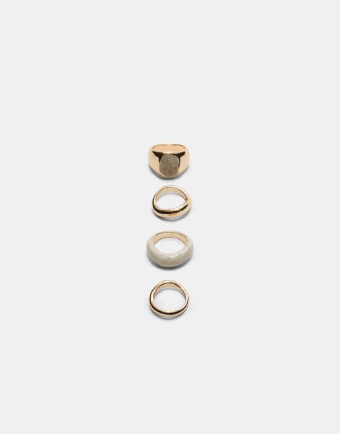Stradivarius – Set mit 4 emaillierten Ringe in Gold-Optik - view 1