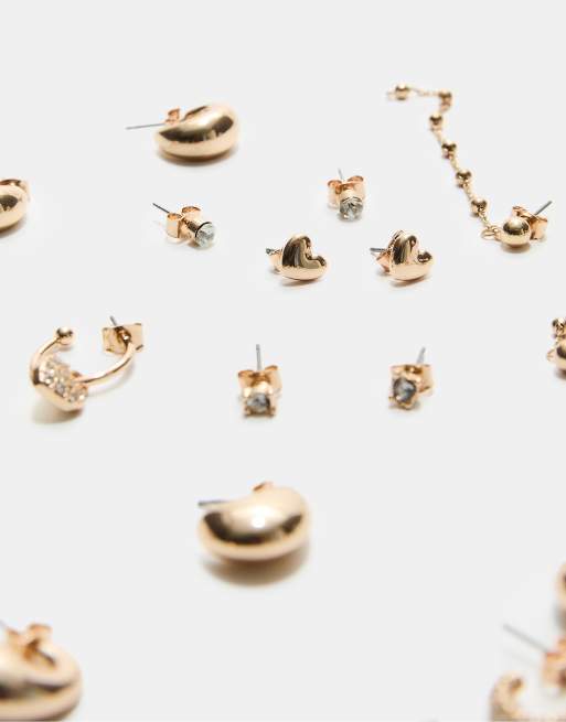 Stradivarius – Set mit 9 Paar Ohrsteckern und Creolen in Gold-Optik mit Herz-Design, 3 von 3