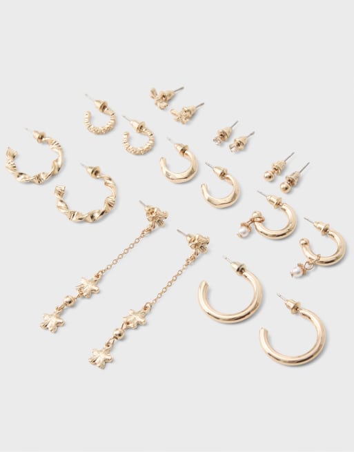 Stradivarius Set mit 9 Schmetterlingsohrringen in Gold, 4 von 4