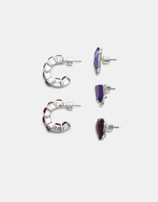 Stradivarius - Set mit Ohrringen und Ear-Cuff in Grau mit Schmucksteinen