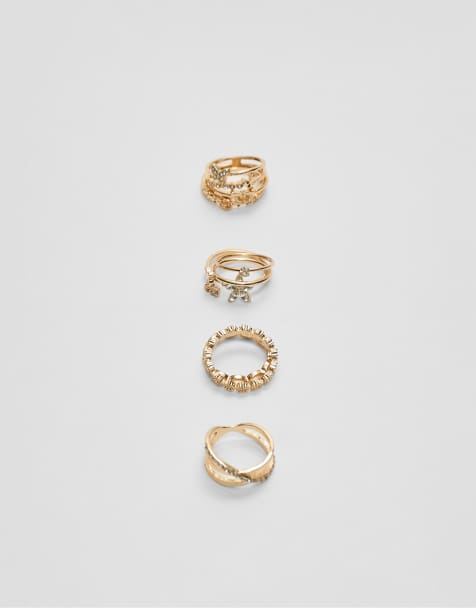 Stradivarius – Set mit Ringen in Gold-Optik mit Schmucksteinen - view 1
